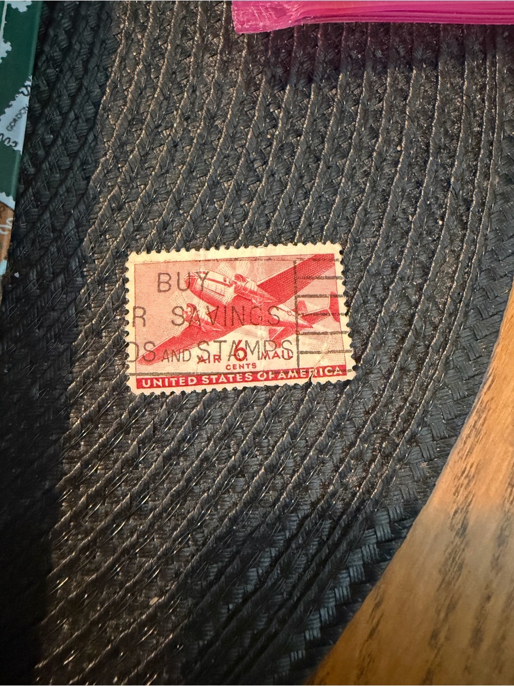 Vintage 1940’s RARE Red Air Mail 6 Cent Canceled Stamp